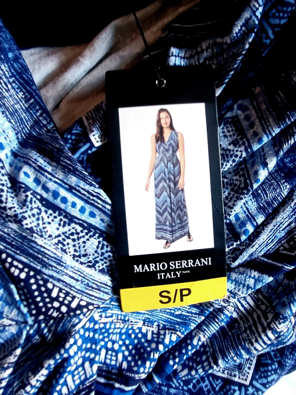 Mario Serrani Navy/ White Printed Maxi Dress